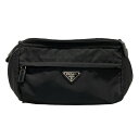 【中古】PRADA(プラダ) ウエストポーチ 黒 レザー