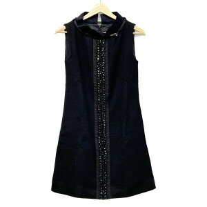【中古】D-due H.P.FRANCE(デ・ドゥエ アッシュ・ペー・フランス) ワンピース ハイネック/ノースリーブ/ミニ/ビーズ/スタッズ/ステッチ 黒×ダークネイビー