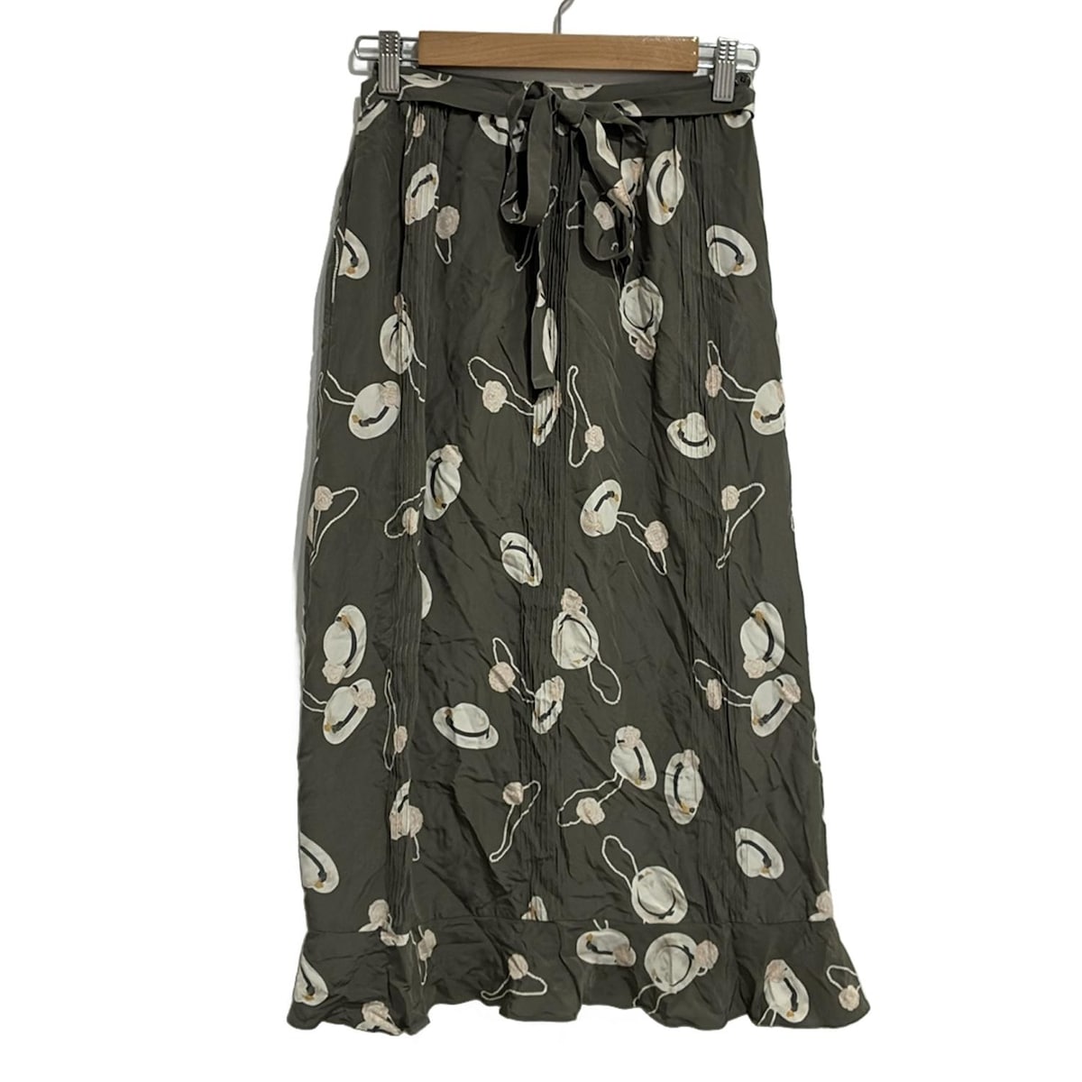 【中古】INGEBORG(インゲボルグ) ロングスカート カーキ×白×マルチ