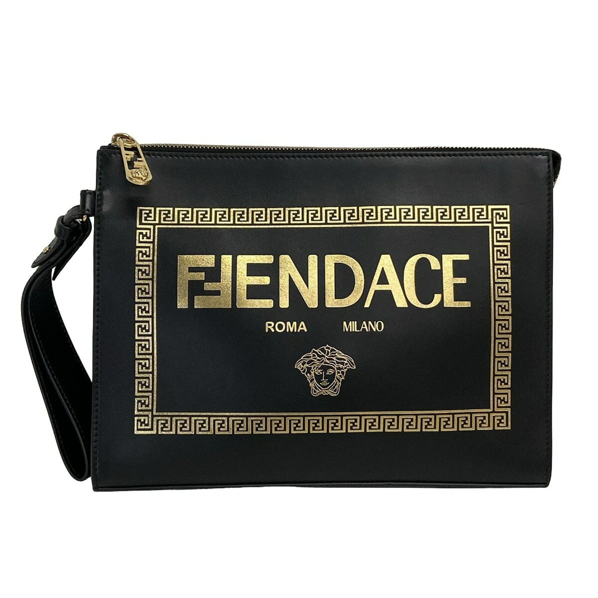 【新着】【中古】FENDACE(フェンダーチェ) フラット スリム クラッチ クラッチバッグ 黒 レザー