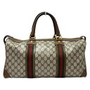【中古】GUCCI(グッチ) オールドグッチ,GGプラス・GGスプリーム,シェリー(ウェブ) ボストンバッグ 本体ロックあり ベージュ×ブラウン×マルチ レザー