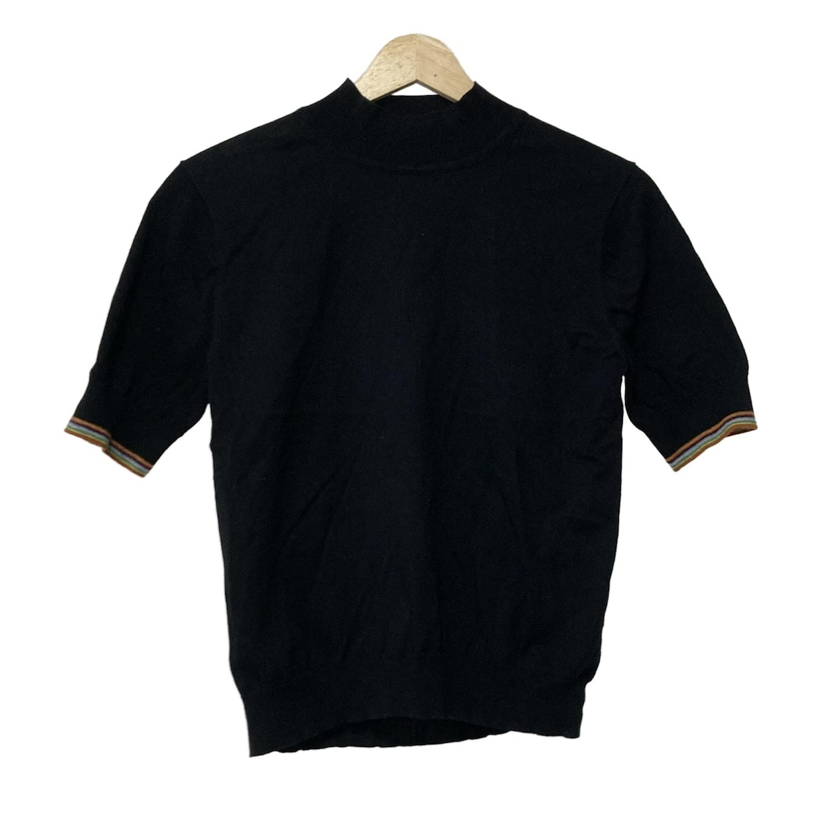 【中古】PaulSmith(ポールスミス) 半袖セーター ハイネック 黒×ブラウン×マルチ