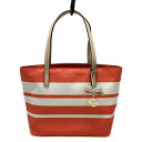 【中古】Kate spade(ケイトスペード) トートバッグ ボーダー オレンジ×アイボリー×ベージュ レザー