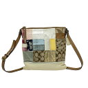 【中古】COACH(コーチ) パッチワーク ショルダーバッグ カーキ×ブラウン×マルチ レザー