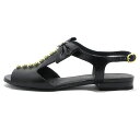 【中古】CHANEL(シャネル) サンダル パール/リボン 黒 レザー