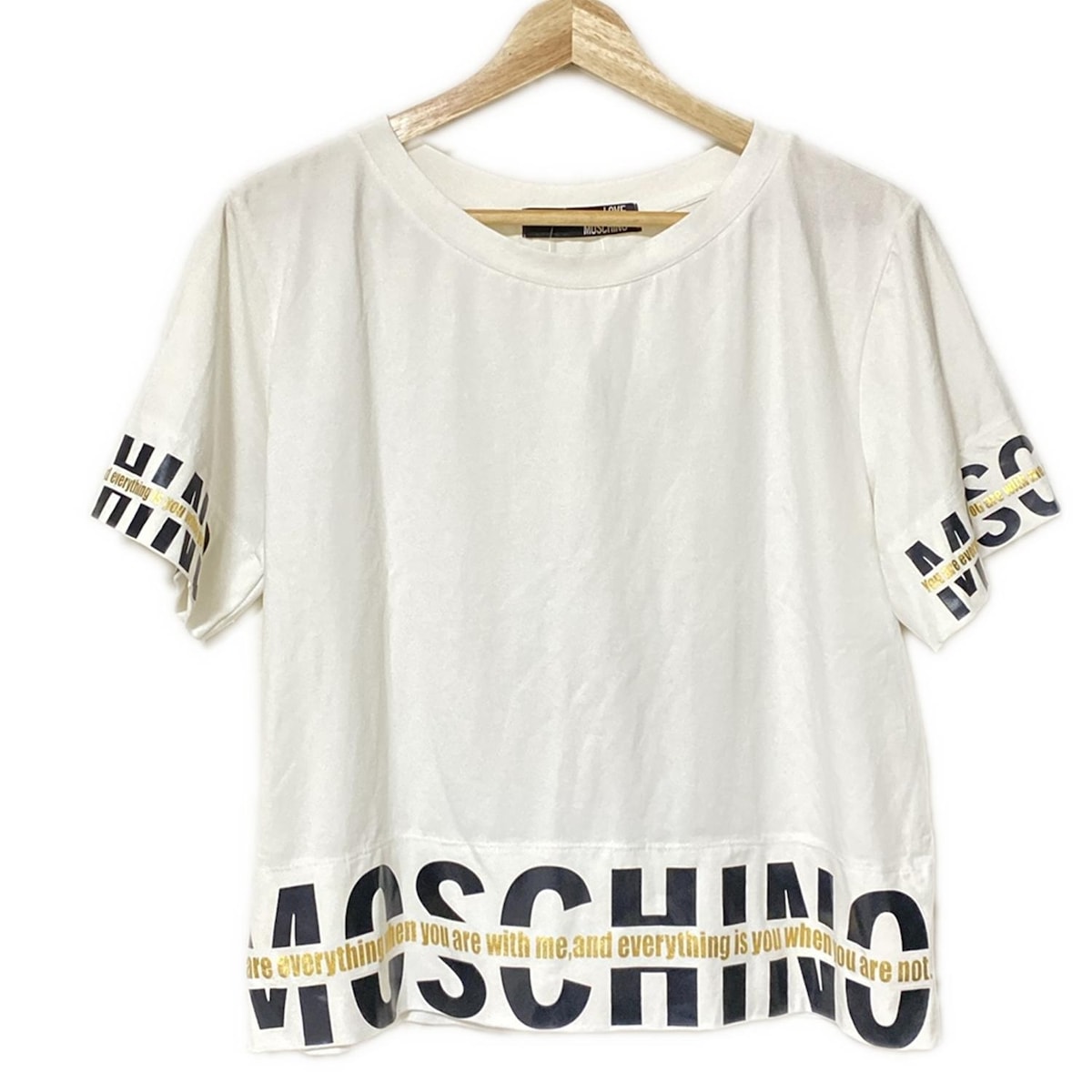 【中古】LOVE MOSCHINO(ラブモスキーノ) 半袖Tシャツ 白×黒×ゴールド