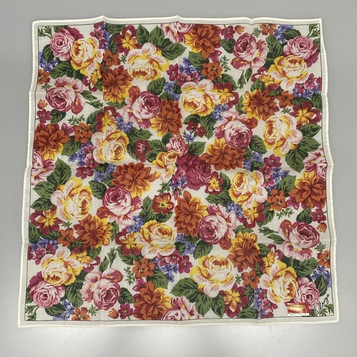 【中古】KENZO(ケンゾー) ハンカチ 花柄 イエロー×オレンジ×マルチ