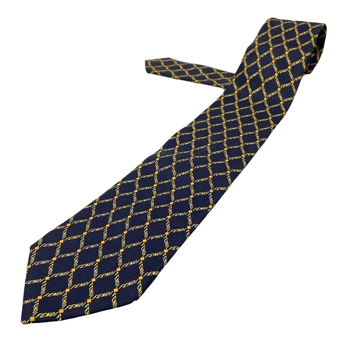 【中古】FENDI(フェンディ) ネクタイ ネイビー×オレンジ