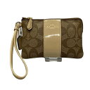 【中古】COACH(コーチ) シグネチャー柄 ポーチ カーキ×ベージュ レザー