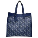 【中古】COACH(コーチ) フィールド トート ウィズ ホース アンド キャリッジ プリント ハンドバッグ ブルー×ライトブルー レザー(4)