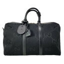 【中古】GUCCI(グッチ) ジャンボGGスモールダッフルバッグ ボストンバッグ 黒 レザー
