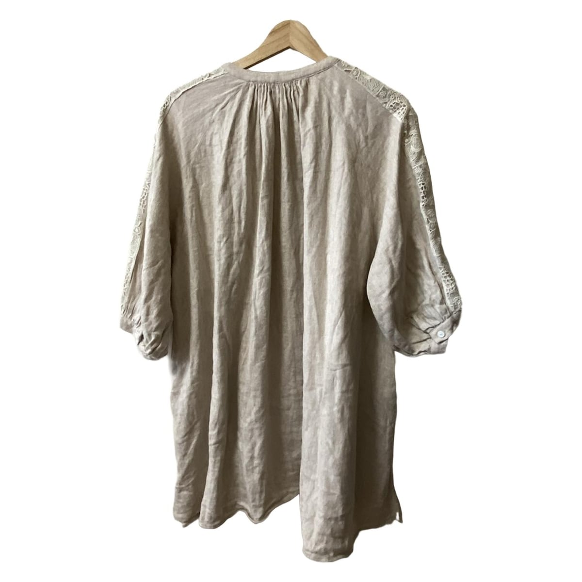 【中古】marble SUD(マーブルシュッド) チュニック 開襟/七分袖/レース ベージュ×白