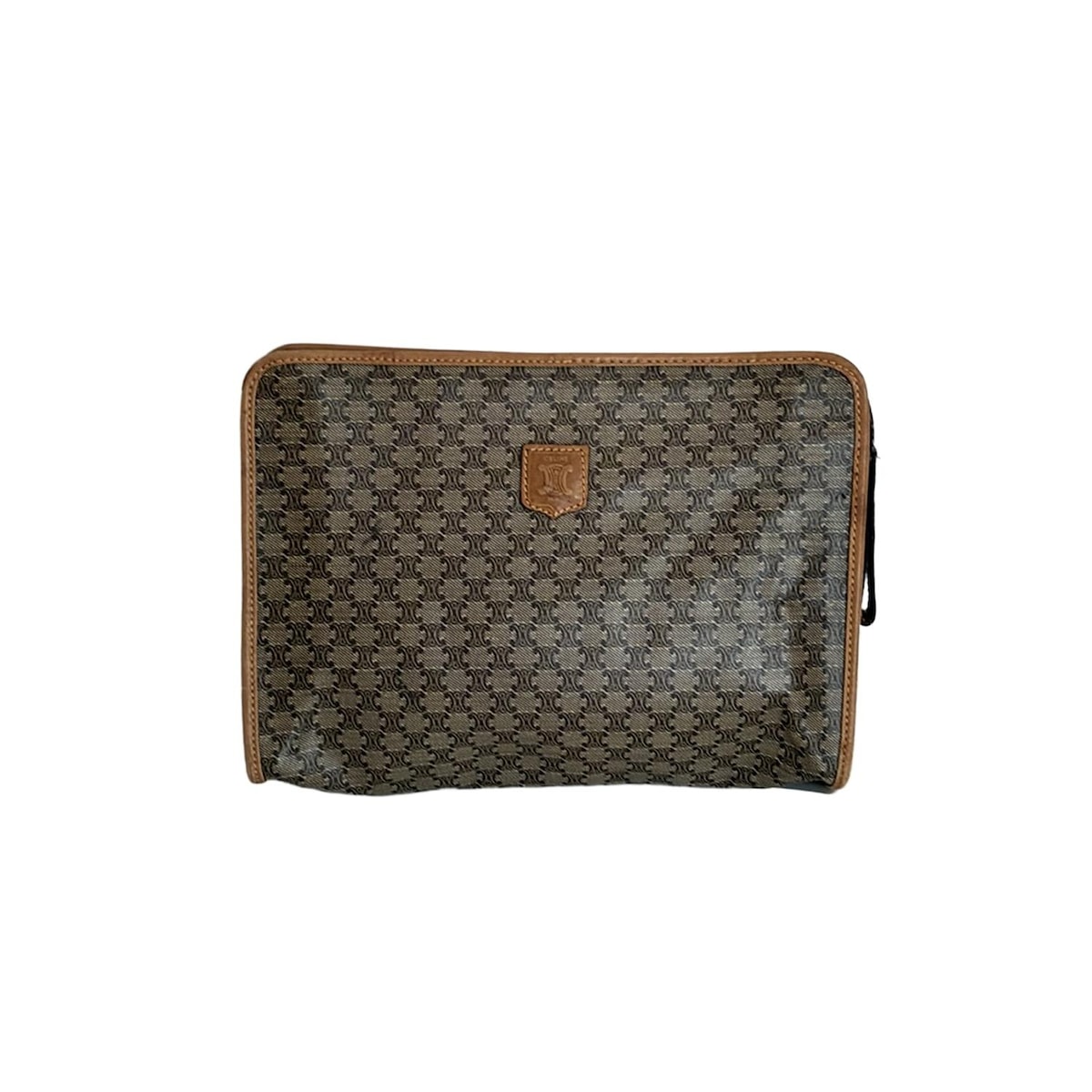 【中古】CELINE(セリーヌ) マカダム柄 クラッチバッグ ブラウン レザー