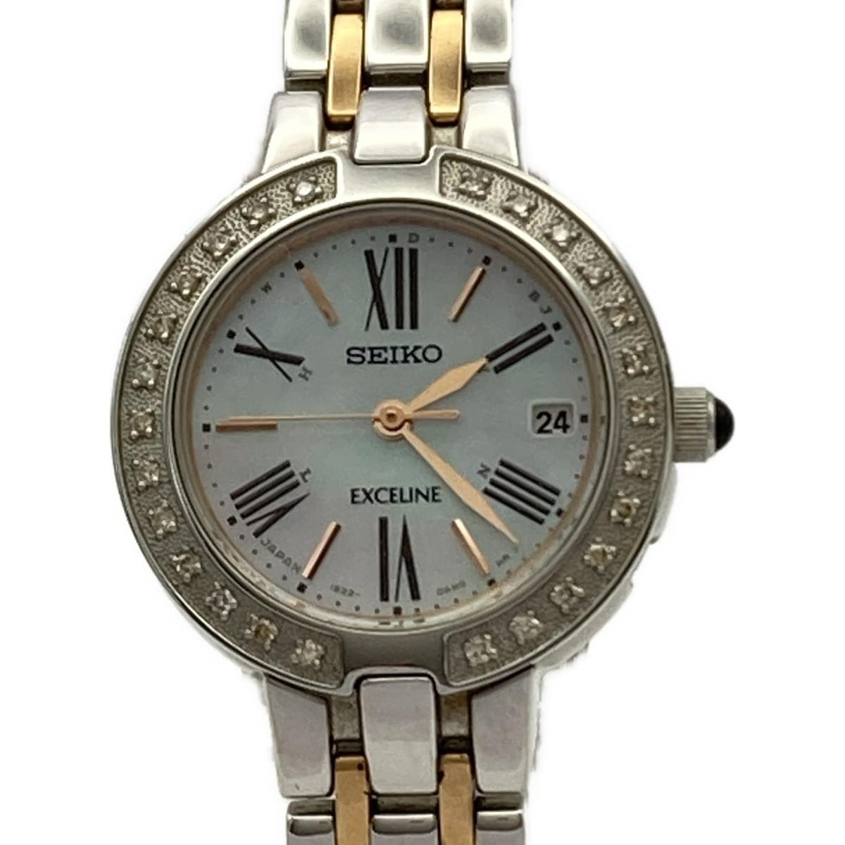 【中古】SEIKO(セイコー) EXCELINE(エクセリーヌ) 腕時計 26Pダイヤ/シェル文字盤/電波 ホワイトシェル