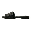【中古】CHANEL(シャネル) サンダル シルバー金具/マトラッセ/カラーストーン 黒 ラムスキン