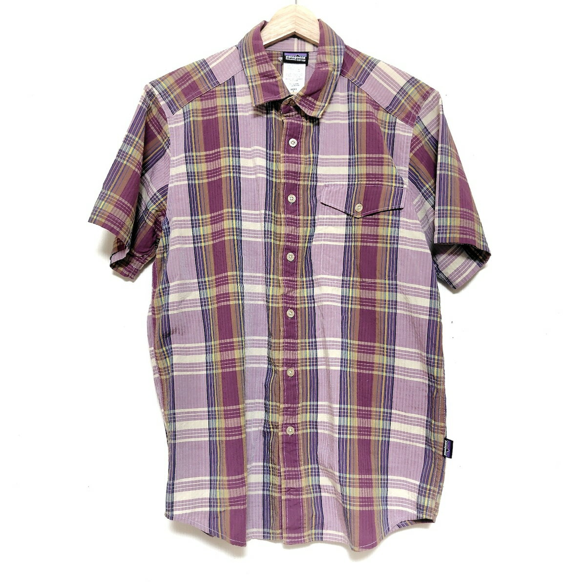 【中古】Patagonia(パタゴニア) 半袖シャツ チェック柄 パープル×ライトパープル×マルチ