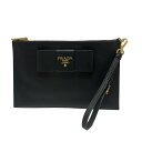 【中古】PRADA(プラダ) クラッチバッグ リボン 黒 レザー