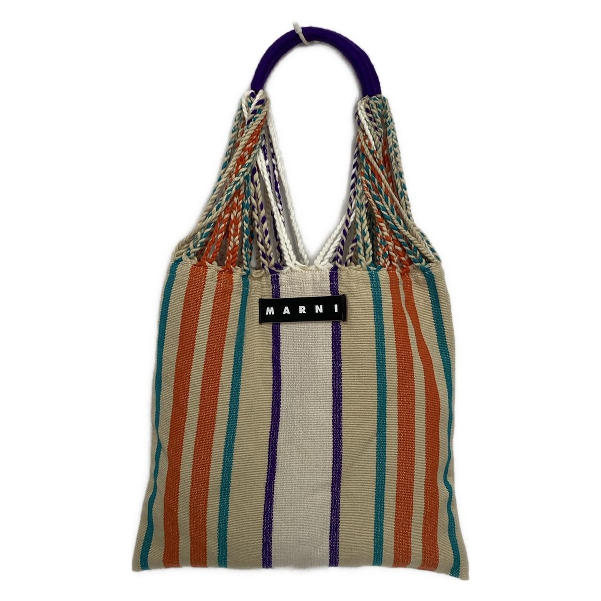 【中古】MARNI(マルニ) マルニマーケットハンモックバッグ トートバッグ ストライプ アイボリー×オレンジ×マルチ レザー