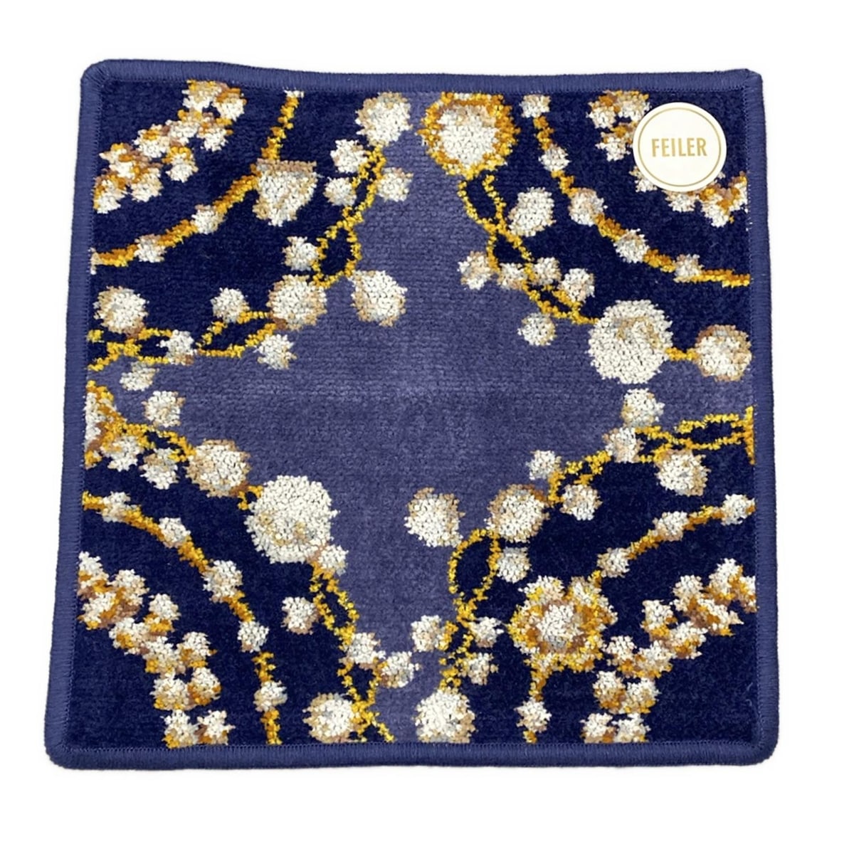 【中古】FEILER(フェイラー) 小物 ハンドタオル/カドゥメール/パール柄/ラメ/タオルハンカチ ダークネイビー×白×マルチ コットンのサムネイル