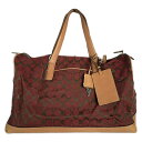 【中古】COACH(コーチ) シグネチャー柄 ボストンバッグ 本体ロックなし ボルドー×ダークブラウン×ライトブラウン レザー