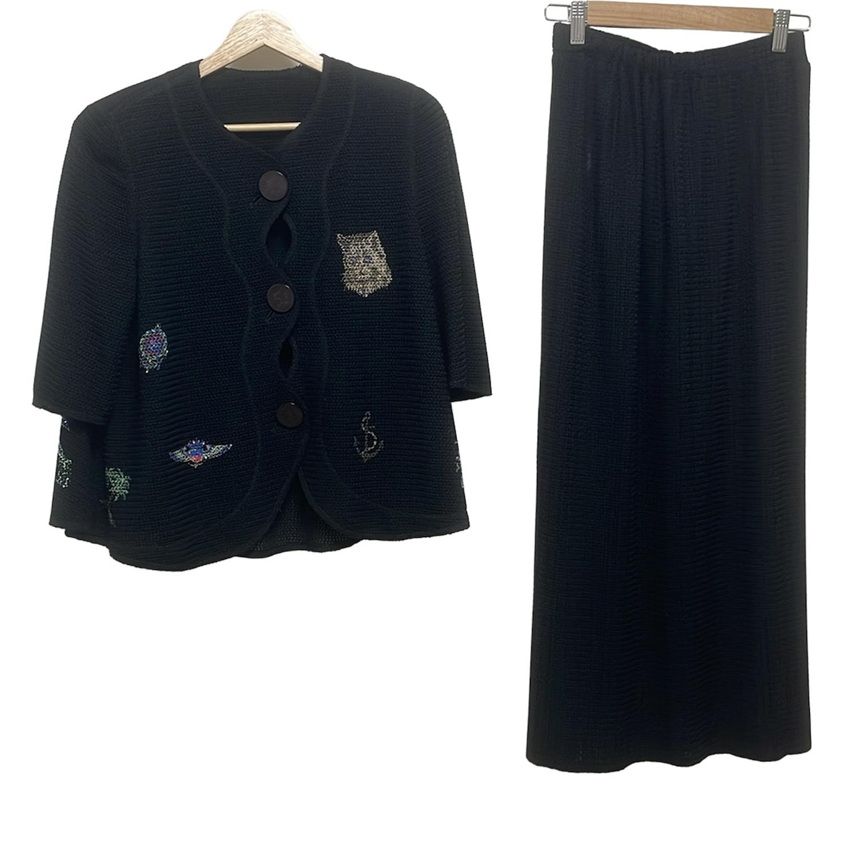 【中古】伊太利屋/GKITALIYA(イタリヤ) スカートセットアップ メッシュ/ラインストーン/ウエストゴム 黒