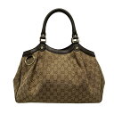 【中古】GUCCI(グッチ) スーキー,GG柄 トートバッグ ベージュ×ダークブラウン レザー
