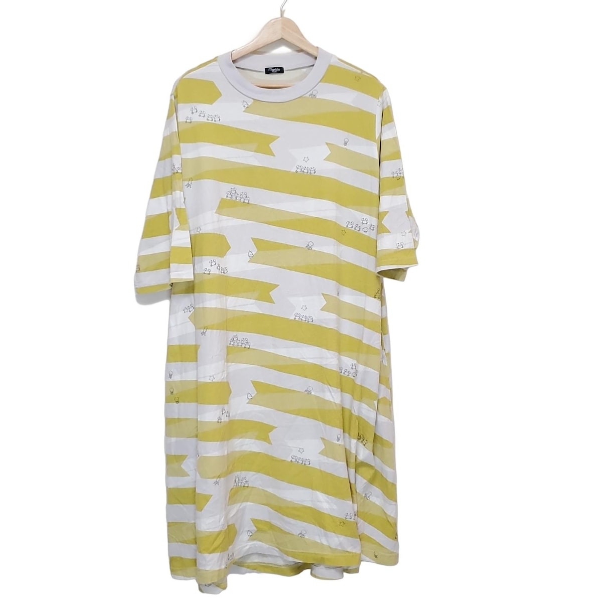 【中古】marble SUD(マーブルシュッド) ワンピース クルーネック/半袖/ロング/カニ 白×ダークイエロー×黒