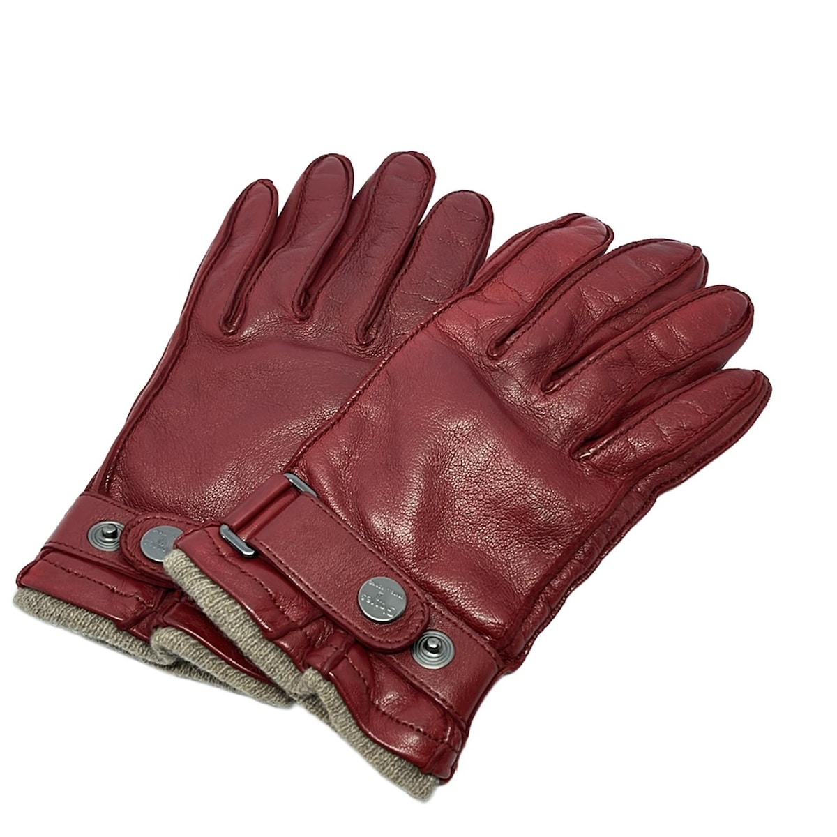 【中古】Gloves(グローブス) 手袋 ボルドー×ライトブラウン ウール、カシミヤ、レザー