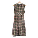 【中古】BURBERRY LONDON ENGLAND(バーバリーロンドンイングランド) ワンピース クルーネック/ノースリーブ/ロング/チェック柄/プリーツ ライトグレー×ダークグリーン×マルチ