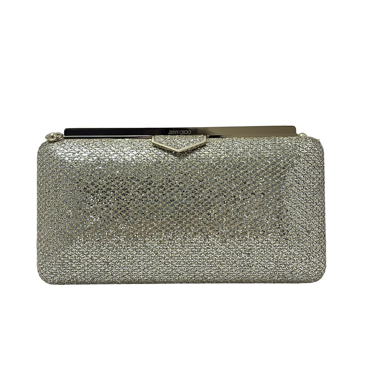 【中古】JIMMY CHOO(ジミーチュウ) エリプス クラッチバッグ ホログラムシールなし シルバー×ゴールド