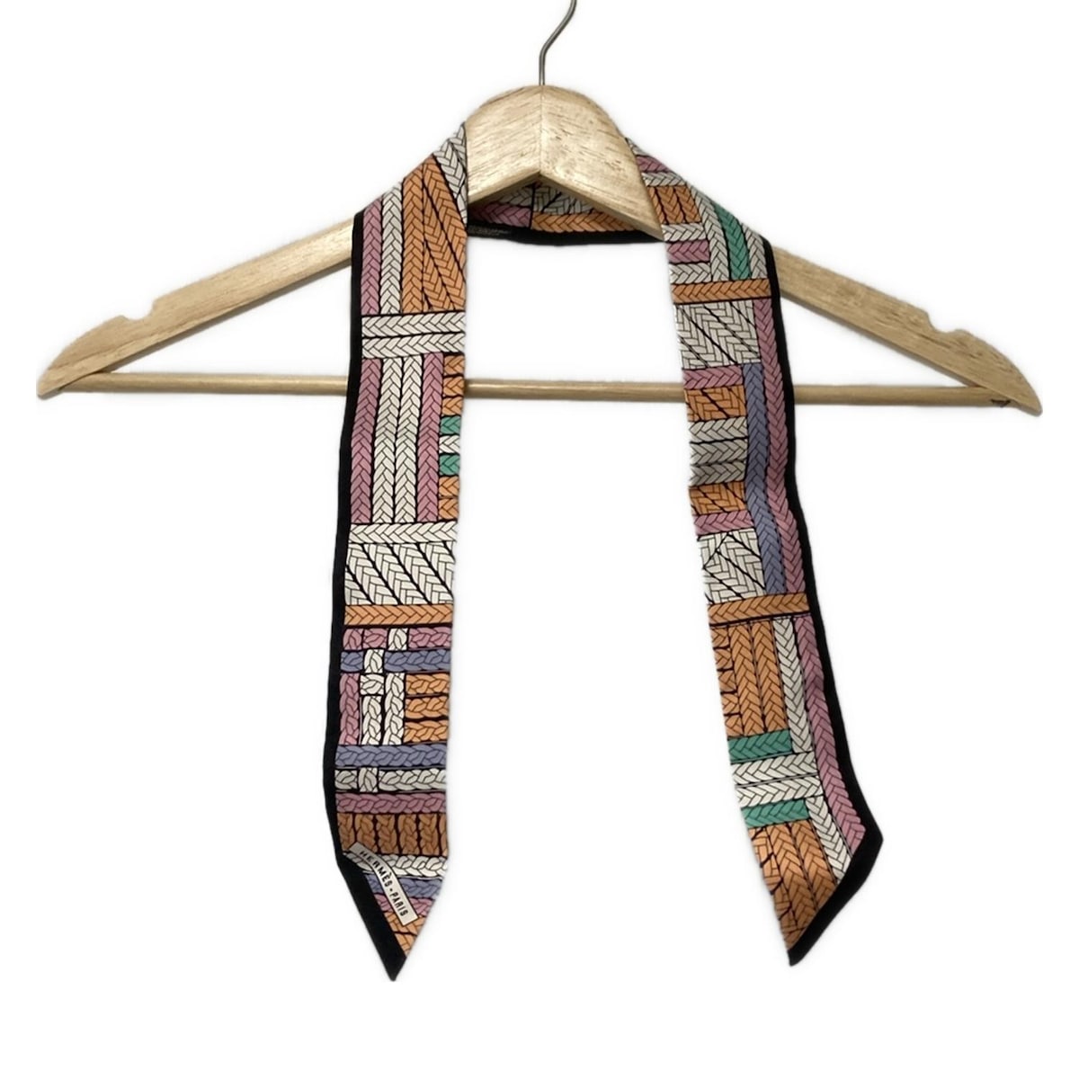 【中古】HERMES(エルメス) ツイリー スカーフ リボンスカーフ/TRESSES H(トレスH) 白×ピンク×マルチ