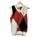 【中古】JackBunny!!(ジャックバニー) ベスト ニット/アーガイル/PEARLY GATESコラボ 白×レッド×マルチ