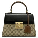 【中古】GUCCI(グッチ) GG柄 ハンドバッグ ベージュ×黒×ダークブラウン レザー