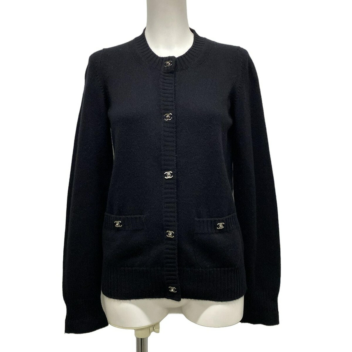 【中古】CHANEL(シャネル) カーディガン ターンロック/シルバー金具 黒 カシミヤのサムネイル