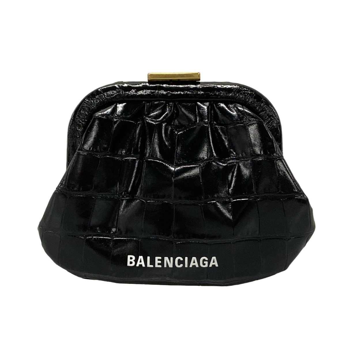 【新着】【中古】BALENCIAGA(バレンシアガ) クラウド コインパース コインケース がま口 黒 レザー