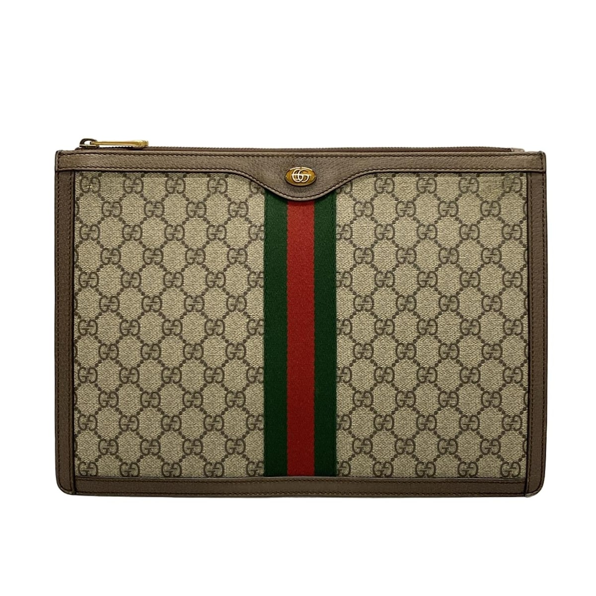 【新着】【中古】GUCCI(グッチ) オフィディア クラッチバッグ ベージュ×エボニー レザー
