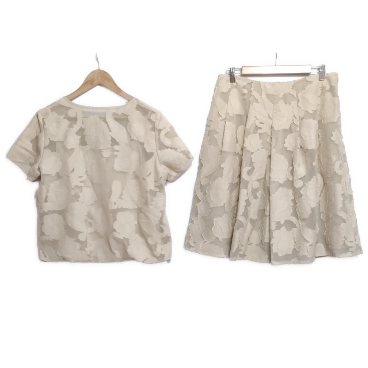 【中古】Scapa(スキャパ) スカートセットアップ 花柄/ペイズリー柄/シースルー ベージュ