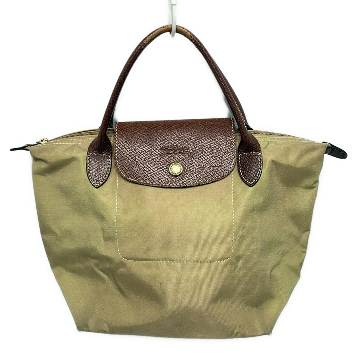 【中古】LONGCHAMP(ロンシャン) ル・プリアージュオリジナル ハンドバッグ 折りたたみ ベージュ×ダークブラウン レザー