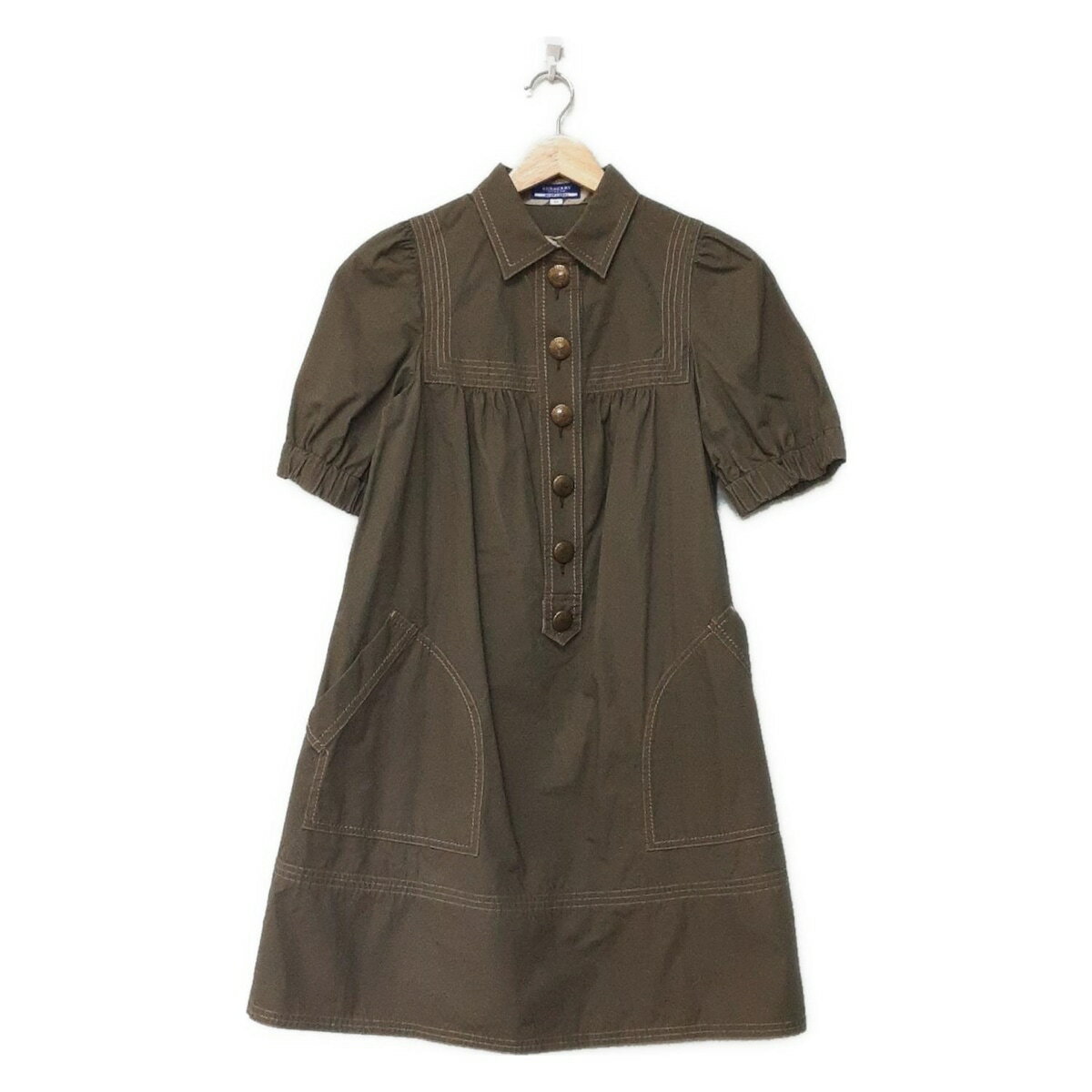 【中古】Burberry Blue Label(バーバリーブルーレーベル) ワンピース 半袖/ひざ丈 カーキ