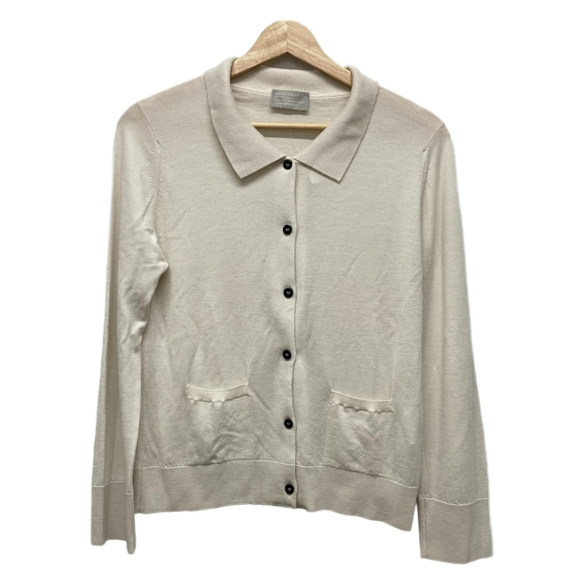 【中古】MargaretHowell(マーガレットハウエル) カーディガン 長袖/JOHN SMEDLEYコラボ 白