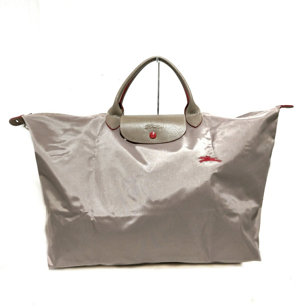 【中古】LONGCHAMP(ロンシャン) ル・プリアージュネオ ハンドバッグ 折りたたみ グレーベージュ×ボルドー レザー