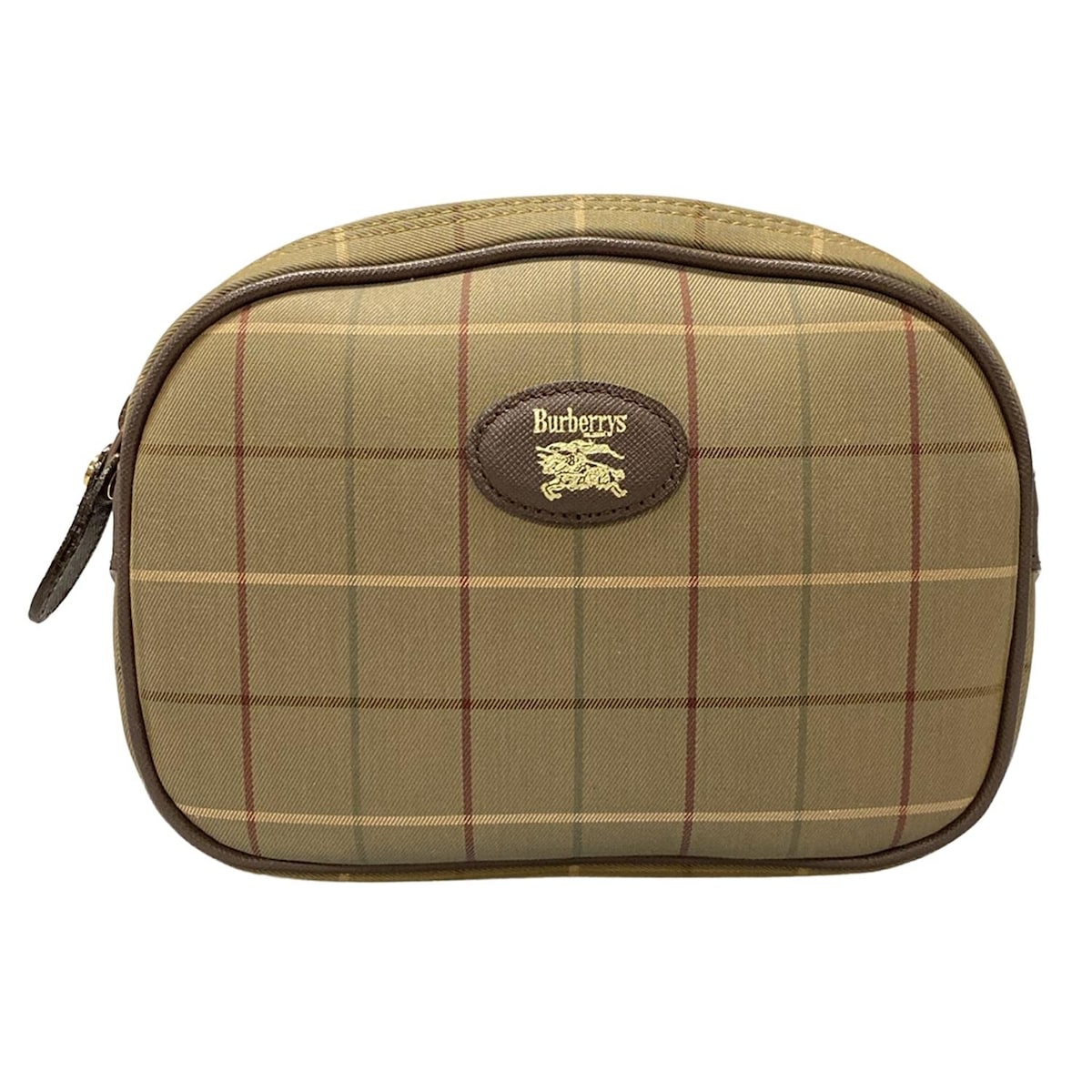 【新着】【中古】Burberry's(バーバリーズ) ポーチ チェック柄 カーキ×ブラウン×マルチ レザー
