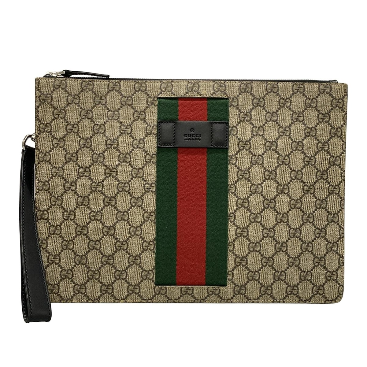 【新着】【中古】GUCCI(グッチ) GGプラス・GGスプリーム/シェリー クラッチバッグ ベージュ×ダークブラウン×マルチ コットン、レザー
