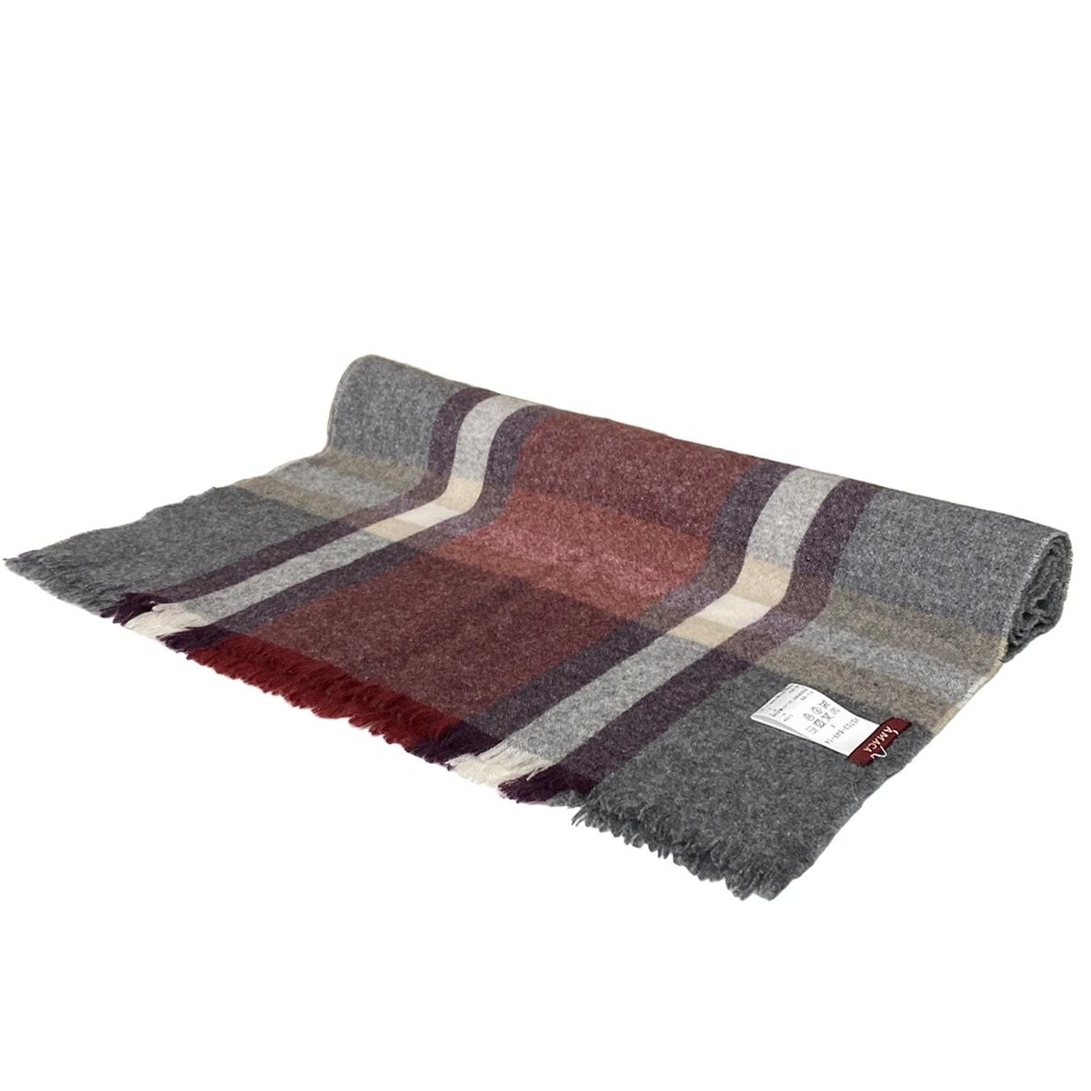 【中古】AMACA(アマカ) マフラー ボーダー ボルドー×グレー×パープル カシミヤ