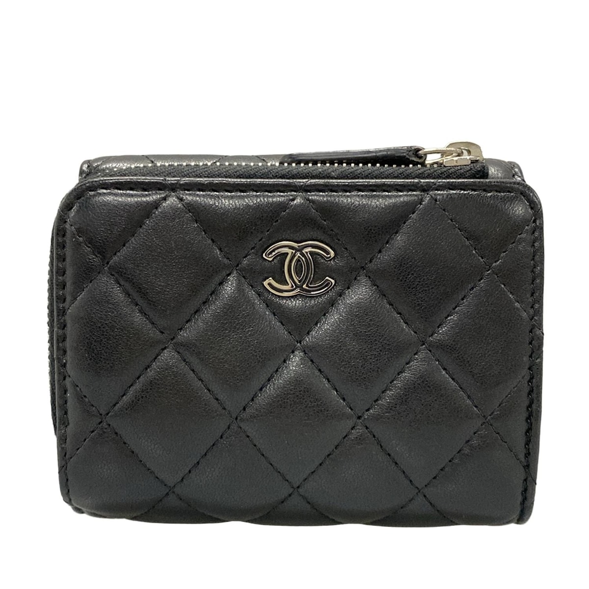 【新着】【中古】CHANEL(シャネル) マトラッセ 3つ折り財布 シルバー金具/L字ファスナー 黒 ラムスキン(4)