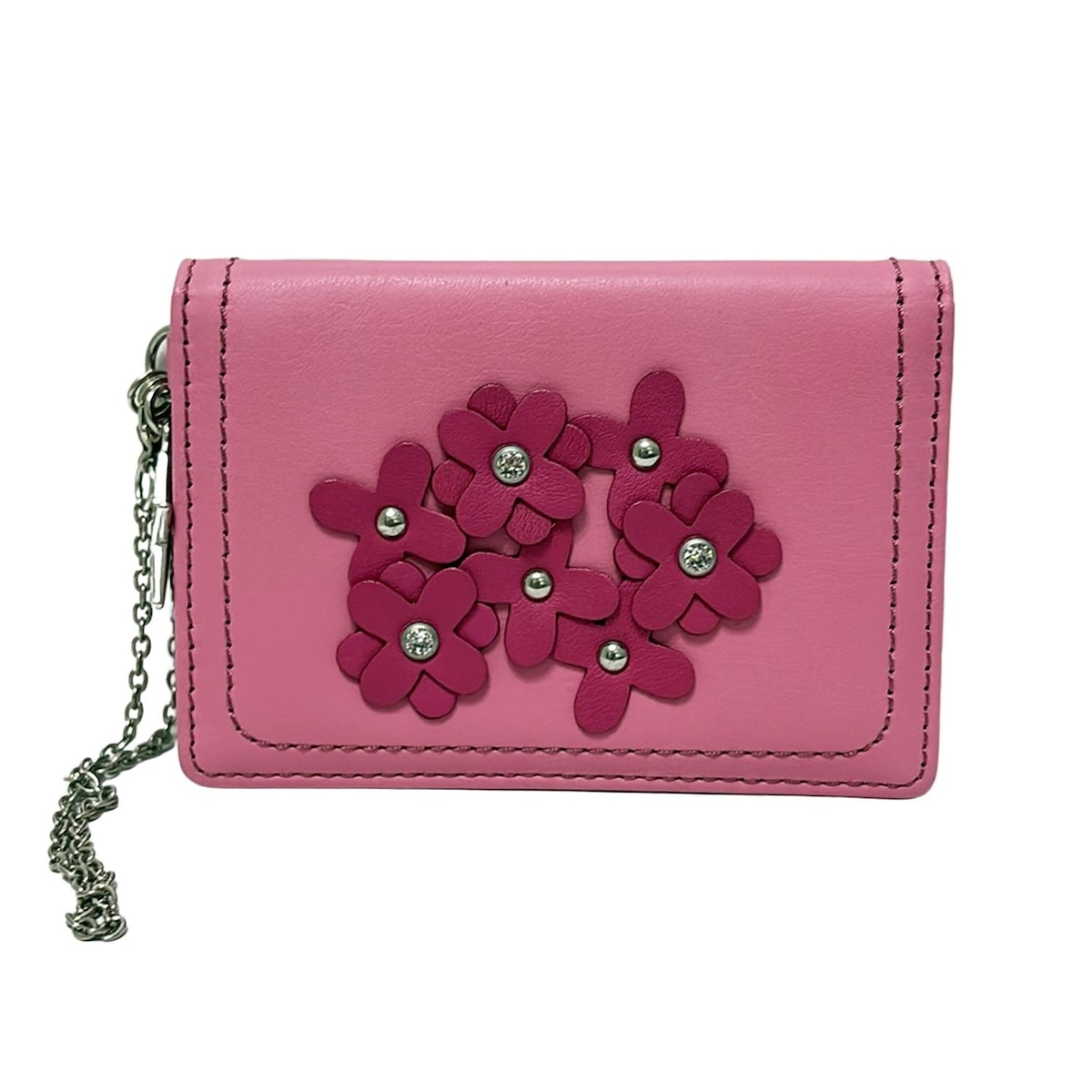 【新着】【中古】Kitamura K2(キタムラ) パスケース ラインストーン/フラワー(花) ピンク×ボルドー レ..