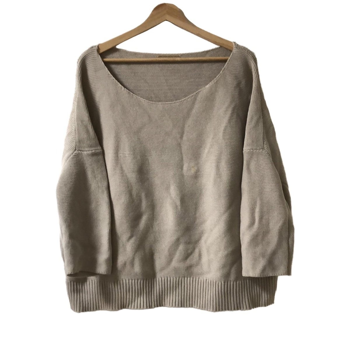 【中古】DEUXIEME CLASSE(ドゥーズィエム) 七分袖セーター クルーネック グレーベージュ