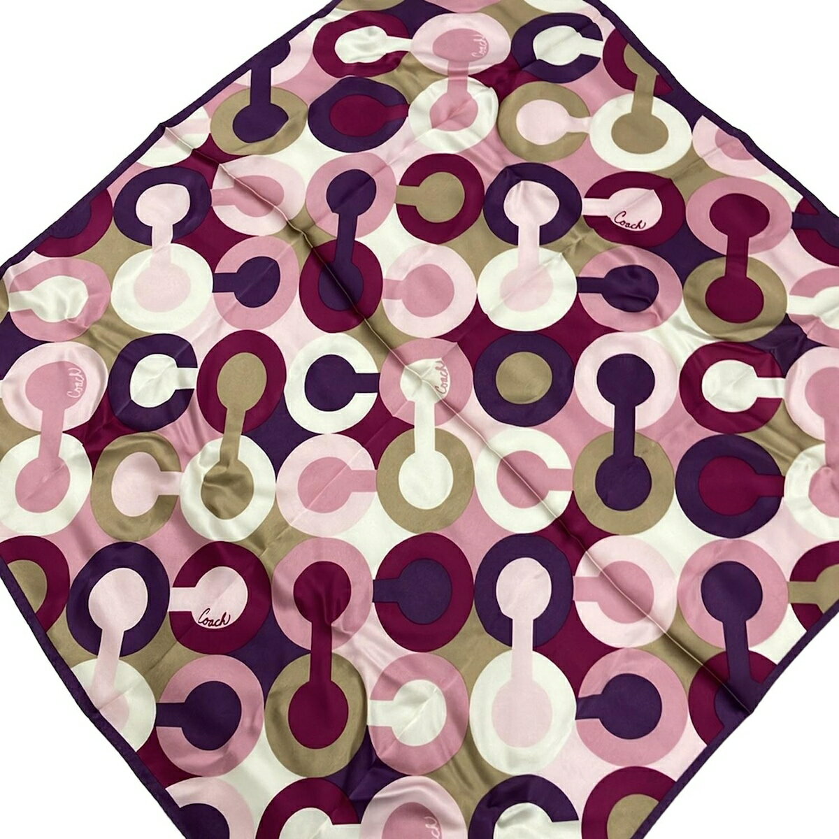 【中古】COACH(コーチ) スカーフ オプアート ライトピンク×パープル×マルチ
