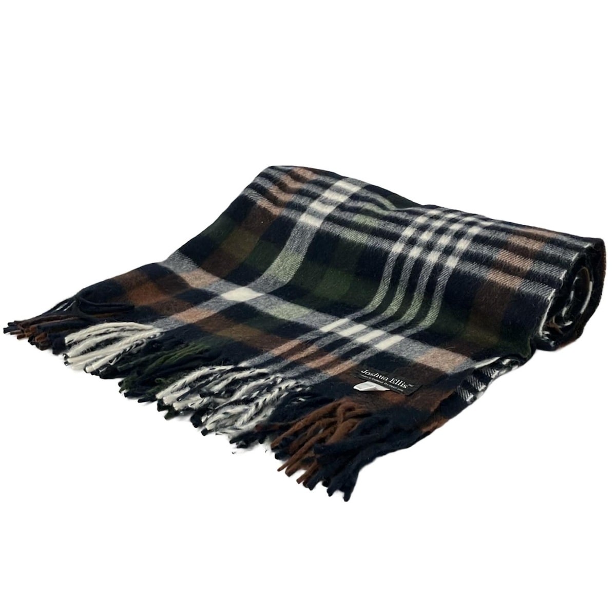 【中古】Joshua Ellis(ジョシュアエリス) ストール(ショール) チェック柄 ネイビー×ダークグリーン×マルチ ウール、アンゴラ(4)