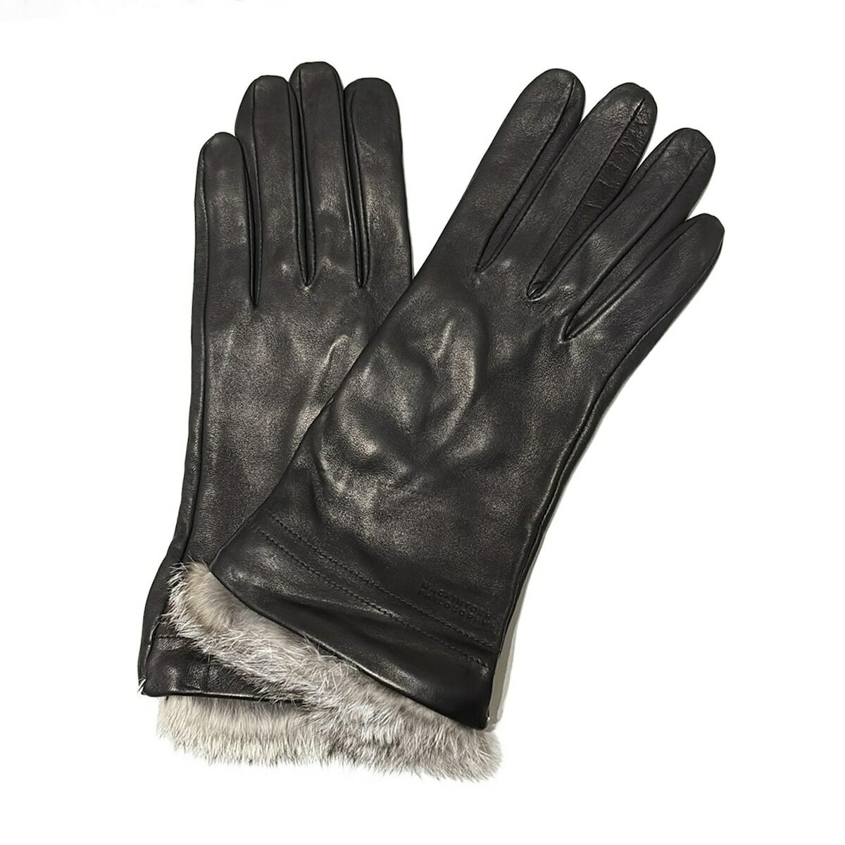 【中古】MACKINTOSH PHILOSOPHY(マッキントッシュフィロソフィー) 手袋 黒×アイボリー×ダークブラウン レザー、ラビット